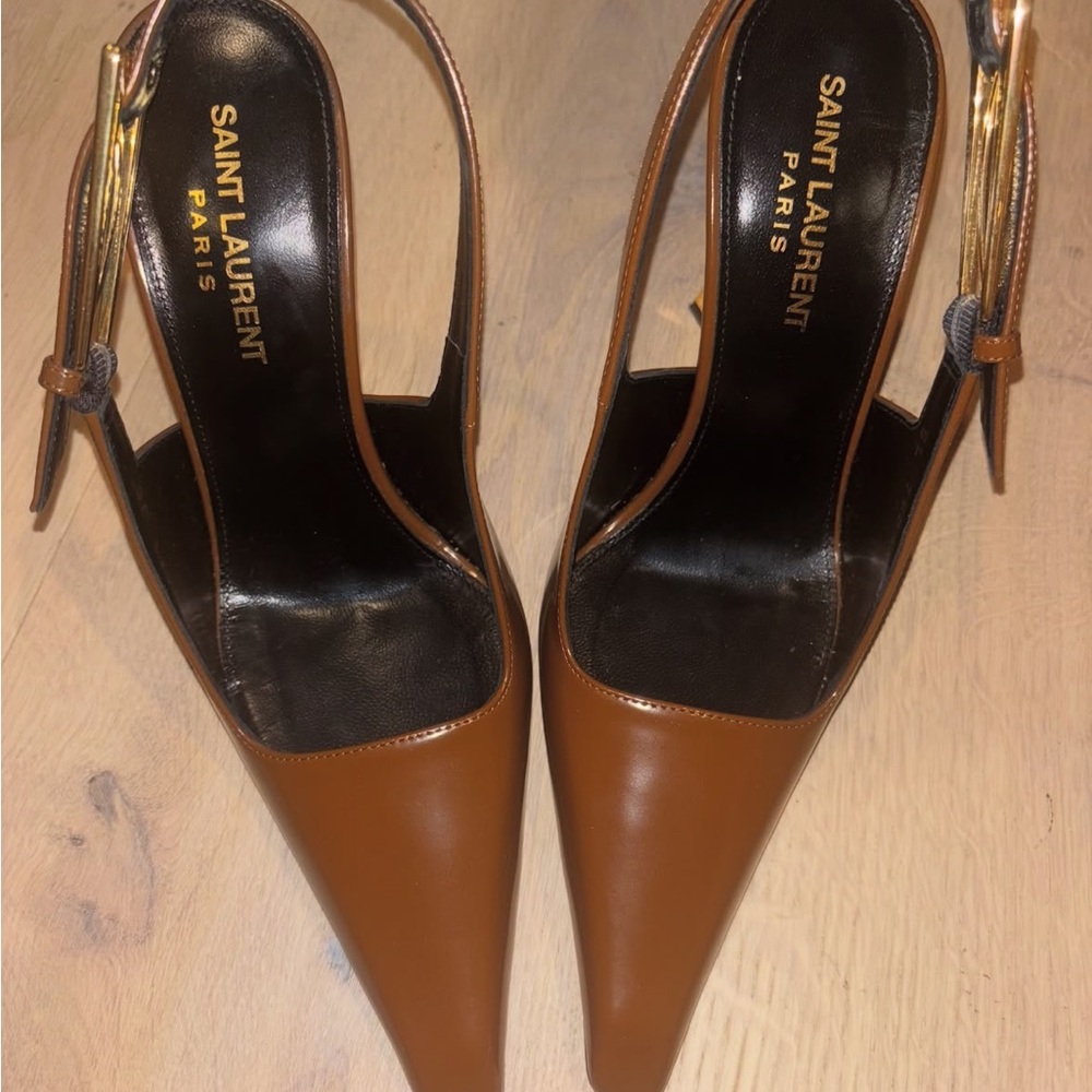 Saint Laurent Brown Heels with Gold Heel - Picture 2 of 5